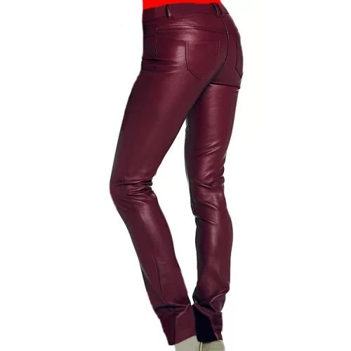 Pantalon cuir femme agneau bordeau modèle Lola