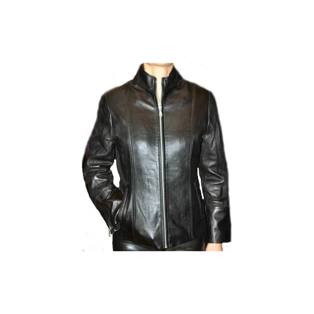 Blouson cuir modèle Cyntia agneau noir