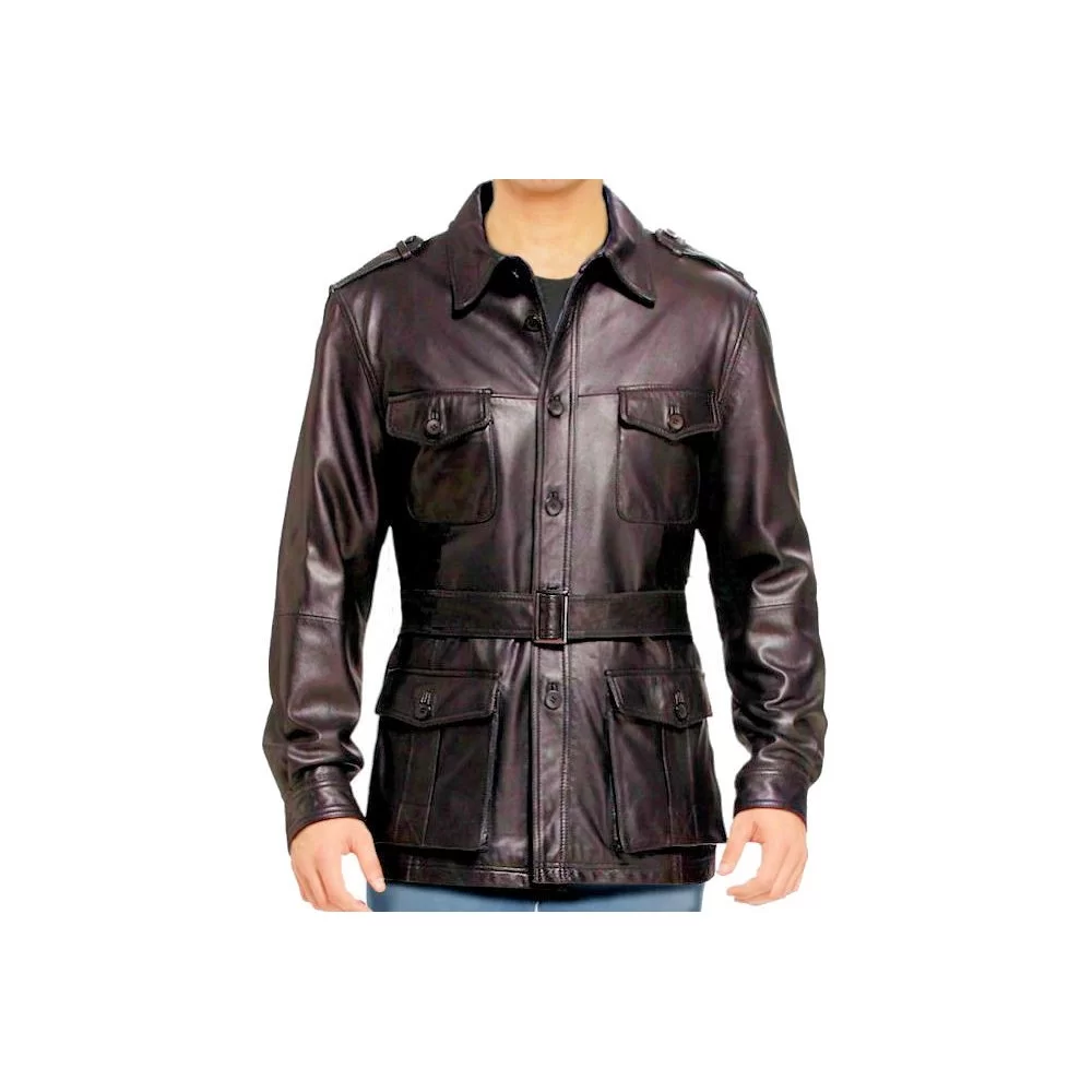 Trois quart style veste de combat homme cuir mouton marron modèle Patone