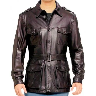 Trois quart style veste de combat homme cuir mouton marron modèle Patone