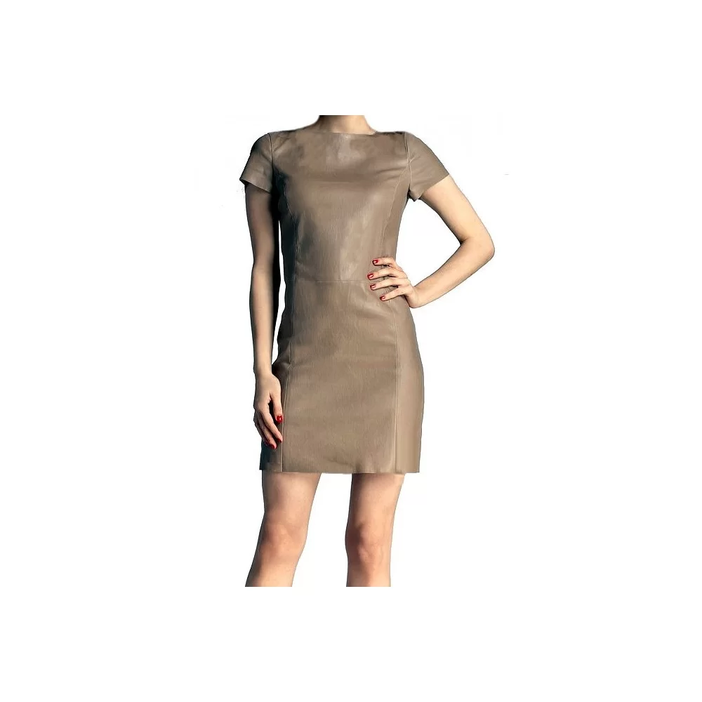 Robe cuir en agneau couleur taupe modèle Sheila