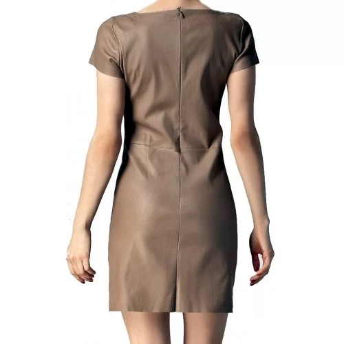 Robe cuir en agneau couleur taupe modèle Sheila