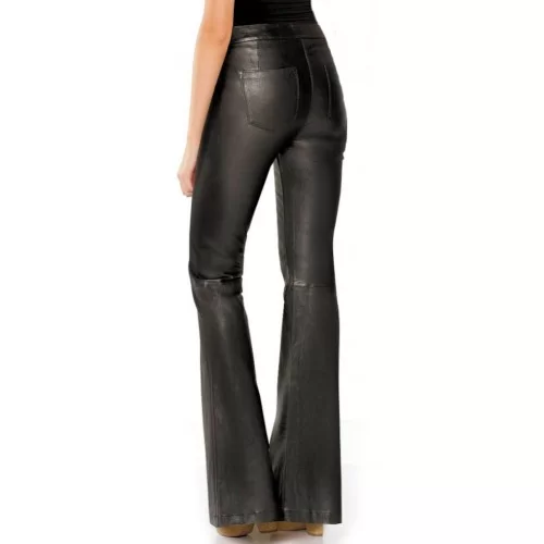 Pantalon agneau cuir noir femme bas larges style pattes d'éléphant agneau modèle Irika