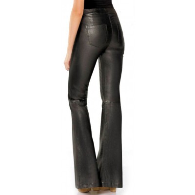 Pantalon cuir femme bas larges style pattes d'éléphant agneau modèle Irika