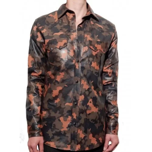 Chemise cuir impression camouflage agneau modèle mixte modèle Baroudeur