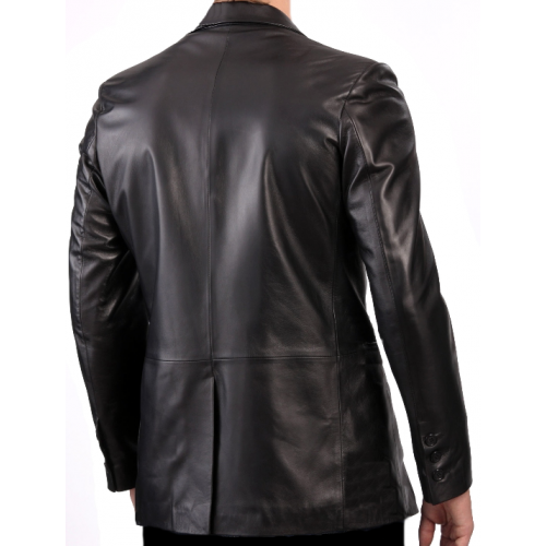 Veste blazer cuir homme 2 boutons avec fente agneau noir modèle Madéo