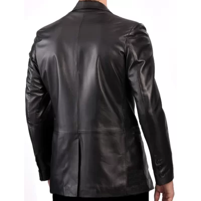 Veste blazer cuir homme 2 boutons avec fente agneau noir modèle Madéo