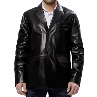 Veste blazer cuir homme sans fente agneau noir modèle Palatin