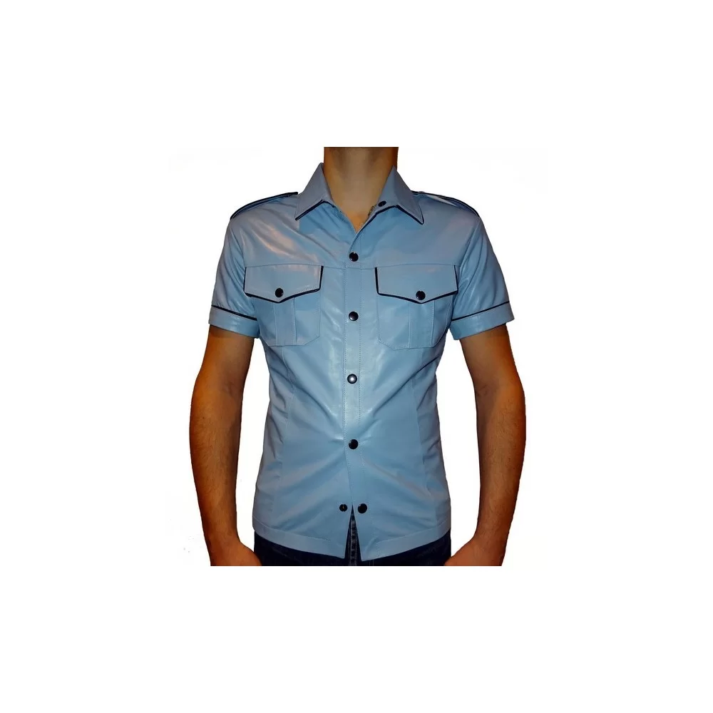 Chemise à manches courtes cuir homme agneau bleu clair modèle Bruno