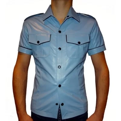 Chemise à manches courtes cuir homme agneau bleu clair modèle Bruno