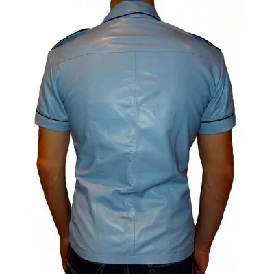 Chemise à manches courtes cuir homme agneau bleu clair modèle Bruno