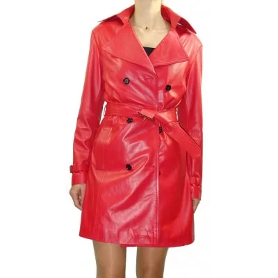 Trois quart cuir trench femme agneau rouge modèle monica