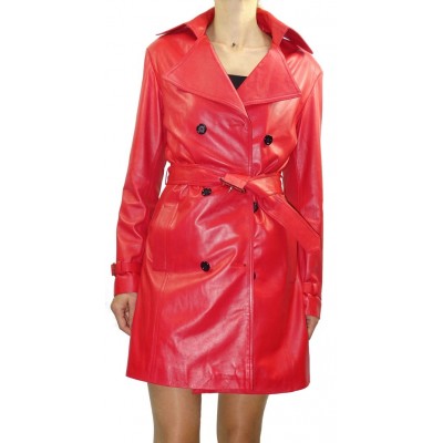 Trois quart cuir trench femme agneau rouge modèle monica