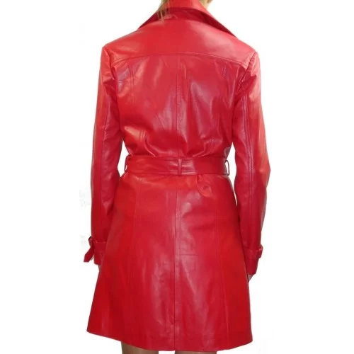 Trois quart cuir trench femme agneau rouge modèle monica