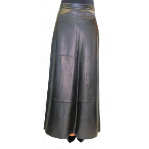 Jupe longue en cuir d'agneau noir modèle Noméa