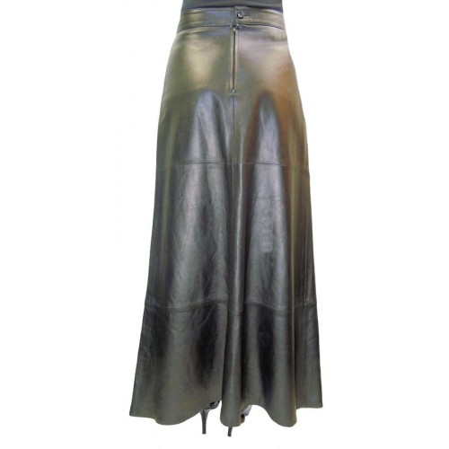 Jupe longue en cuir d'agneau noir modèle Noméa