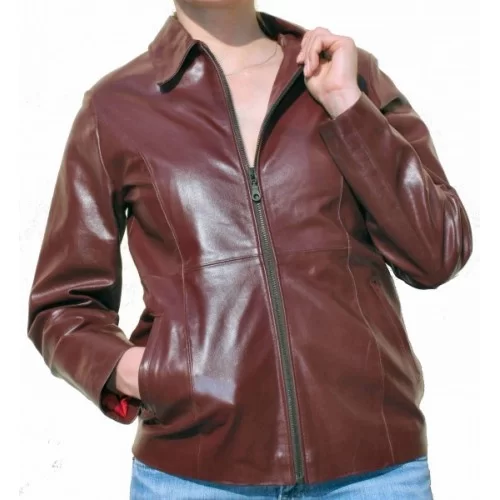 Blouson cuir femme modèle Colette en vachette bordeaux