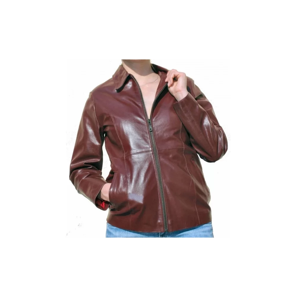Blouson cuir femme modèle Colette en vachette bordeaux