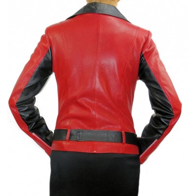 Blouson femme style perfecto agneau bicolore rouge et noir modèle Lina