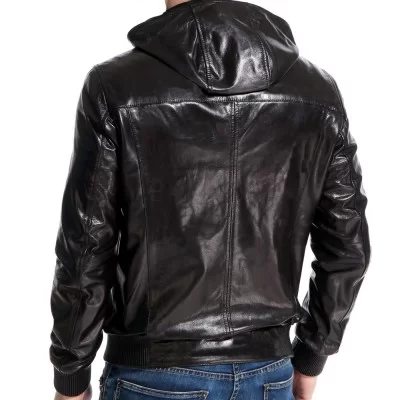 Blouson cuir homme à capuche couleur noir mouton noir modèle Jukian