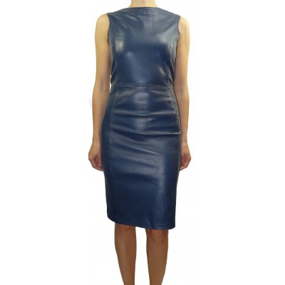 Robe encuir mi longue agneau couleur bleue modèle Lucia