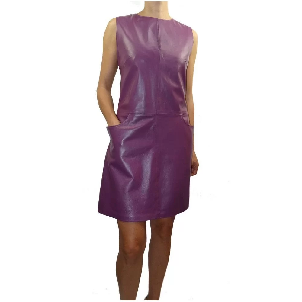 Robe cuir mi longue en agneau couleur violet modèle Orila