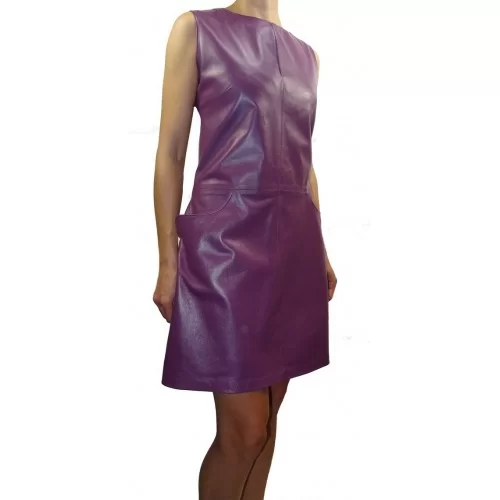 Robe cuir mi longue en agneau couleur violet modèle Orila