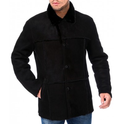 Veste  peau lainée mouton retourné noir façon velours  modèle François