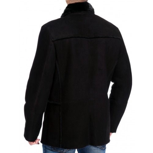 Veste  peau lainée mouton retourné noir façon velours  modèle François