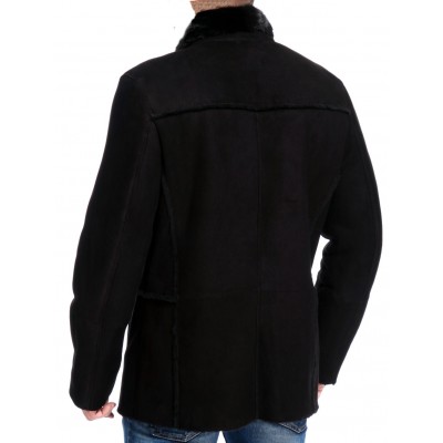 Veste  peau lainée mouton retourné noir façon velours  modèle François