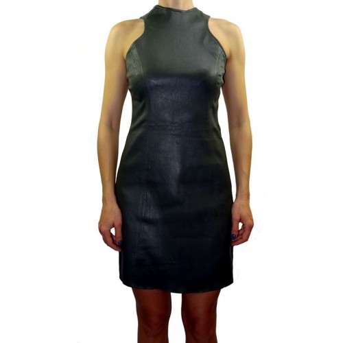 Robe cuir en agneau stretch couleur noire modèle Anina