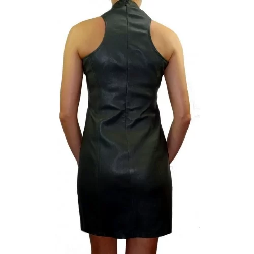 Robe cuir en agneau stretch couleur noire modèle Anina