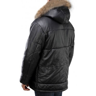 Roberto  Trois quart doudoune homme agneau marron homme capuche bords renard modèle 
