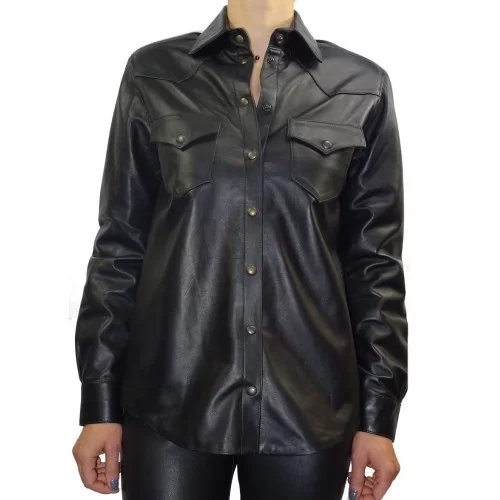 Chemise agneau cuir noir style western mixte modèle Améria