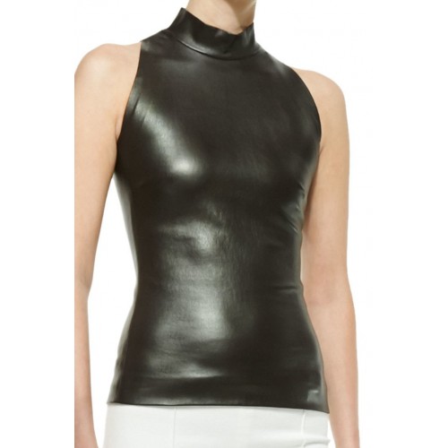 Tee shirt cuir femme col haut  agneau modèle Helena