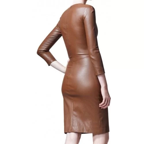 Robe cuir en agneau stretch couleur marron modèle Batricia