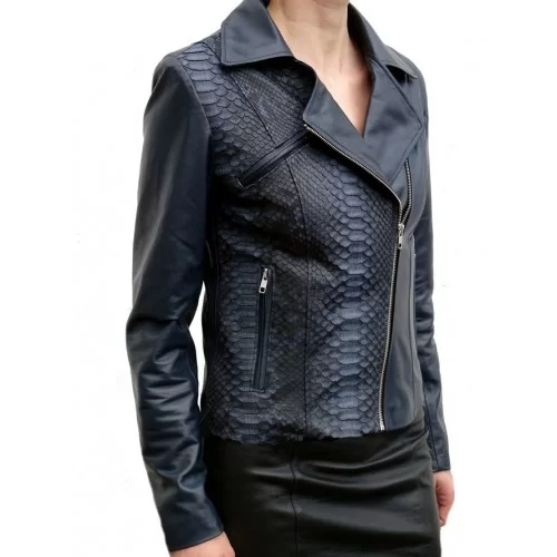 Blouson cuir femme python véritable et agneau modèle Bitricia