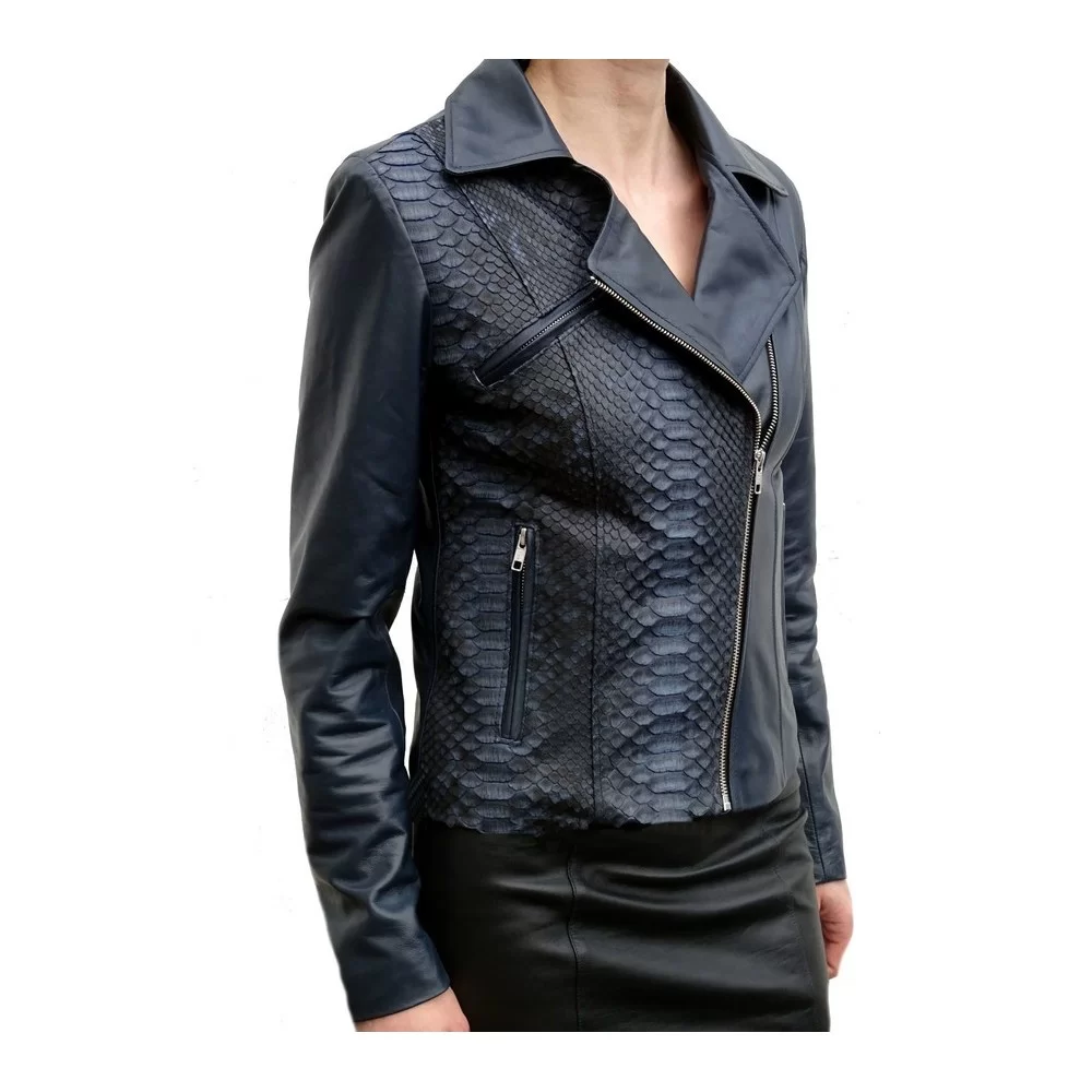 Blouson cuir femme python véritable et agneau modèle Bitricia