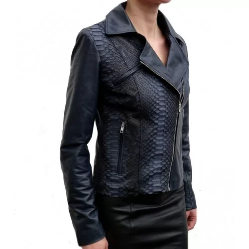 Blouson cuir femme python véritable et agneau modèle Bitricia