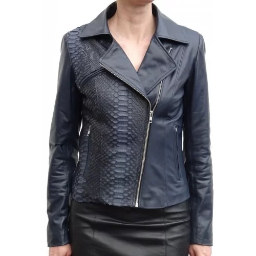 Blouson cuir femme python véritable et agneau modèle Bitricia