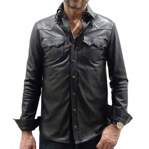 Chemise en agneau cuir noir modèle Risoli
