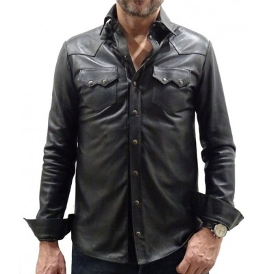 Chemise en agneau cuir noir modèle Risoli