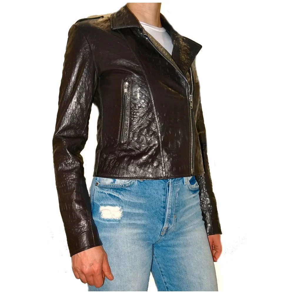 Blouson perfecto femme agneau impression crocodile modèle Eleonard