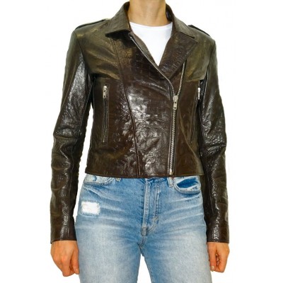 Blouson perfecto femme agneau impression crocodile modèle Eleonard
