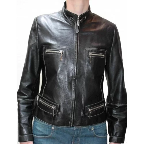 Blouson cuir femme agneau noir modèle Caterine