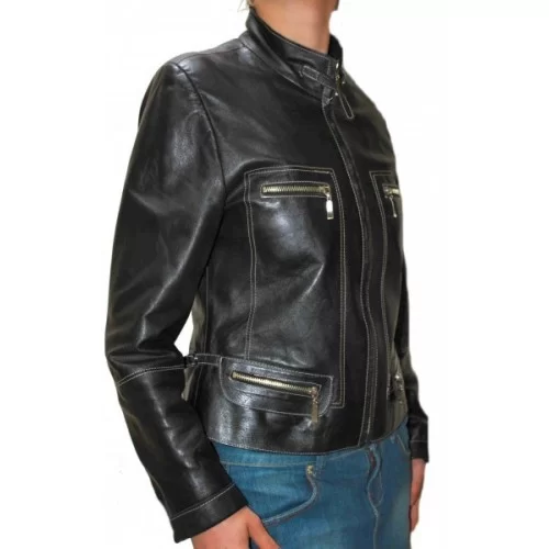 Blouson cuir femme agneau noir modèle Caterine