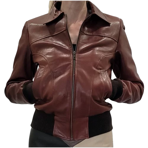 Blouson en cuir d'agneau marron modèle Rilizza