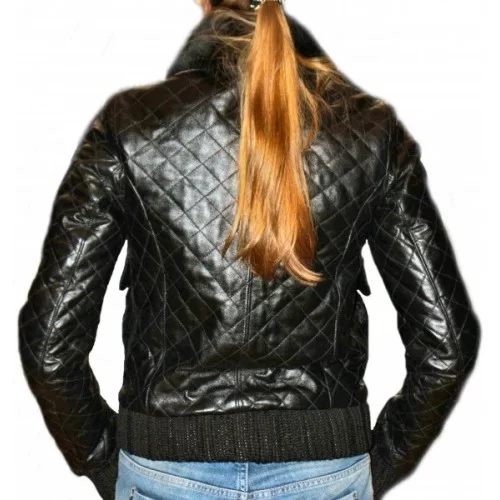 Blouson modèle Carolina en cuir d'agneau, quadrillé col amovible mouton