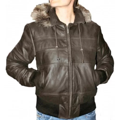 Blouson en cuir femme capuche amovible bors fourrure synthétique modèle Carmélia