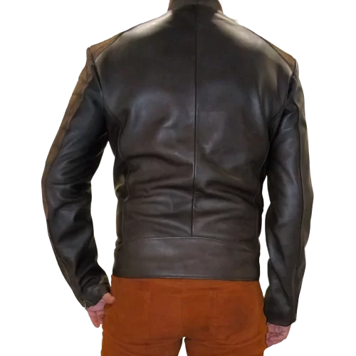 Blouson modèle Prisme en agneau marron et avant en crocodile nubuck marron